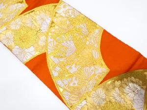 アンティーク　地紙に蝶・八重桜模様織り出し袋帯（材料）